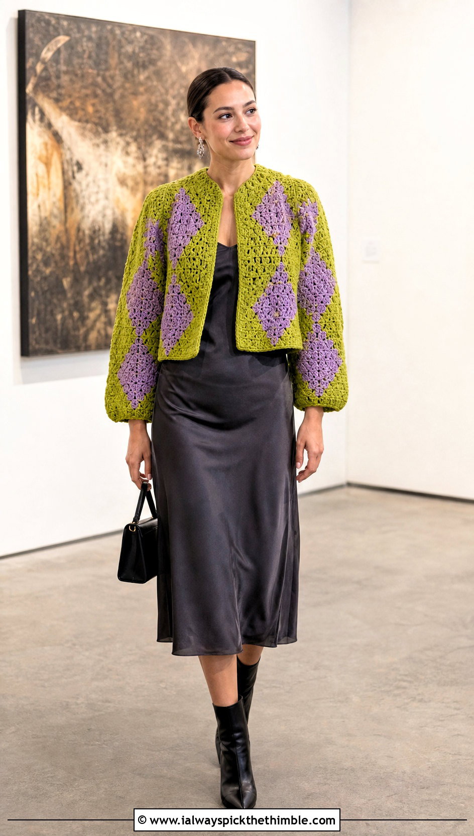 Cropped Howls Crochet Jacket With Satin Slip Dress - 20 Howl's Crochet Jacket outfit ideas