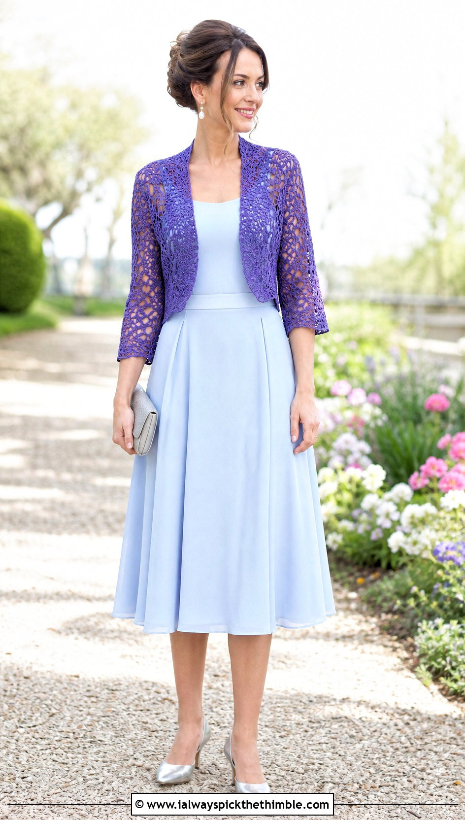Cropped Lace Crochet Shrug With Midi Dress - 20 cute crochet shrug outfit ideas