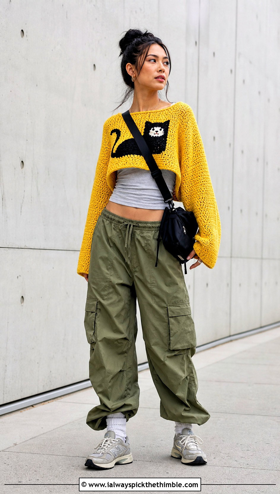 Cropped Marceline Cat Sweater With Cargo Pants - 20 crochet marceline sweater outfit ideas