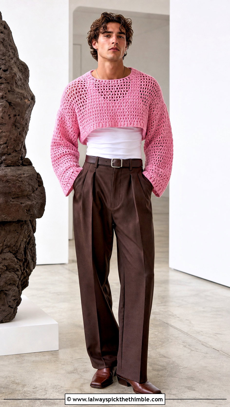 Cropped Mens Crochet Sweater With High Waisted Trousers - 25 mens crochet sweater outfit ideas
