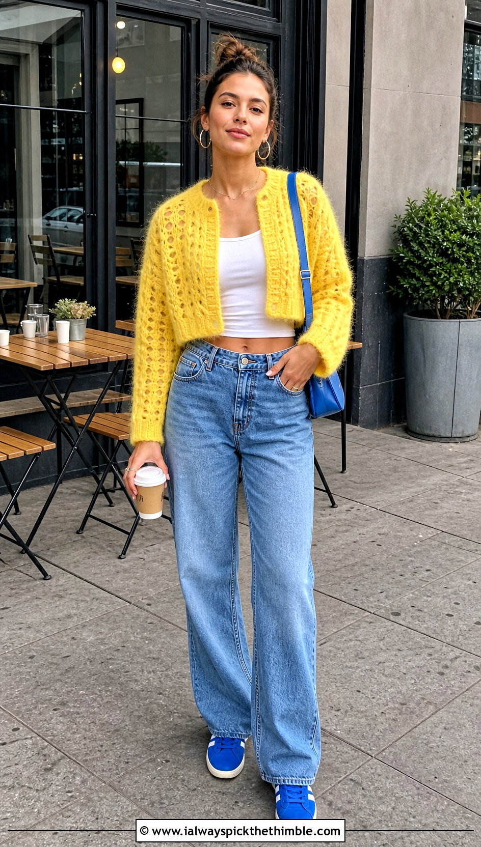 Cropped Mohair Crochet Fluffy Sweater With Straight Leg Jeans - 25 crochet fluffy sweater outfit ideas