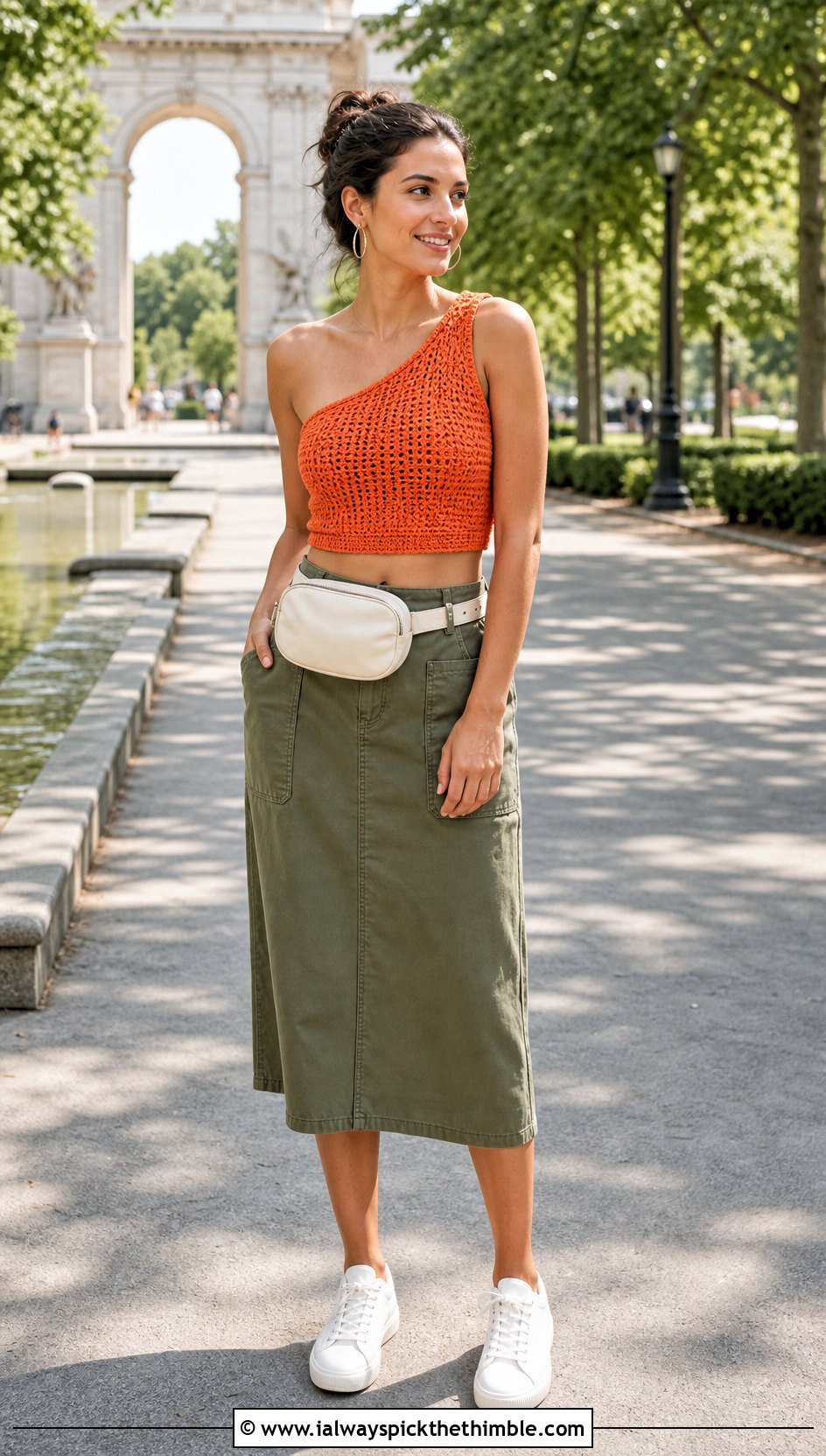 Cropped One Shoulder Crochet Tank With Utility Skirt - 25 one shoulder crochet top outfit ideas
