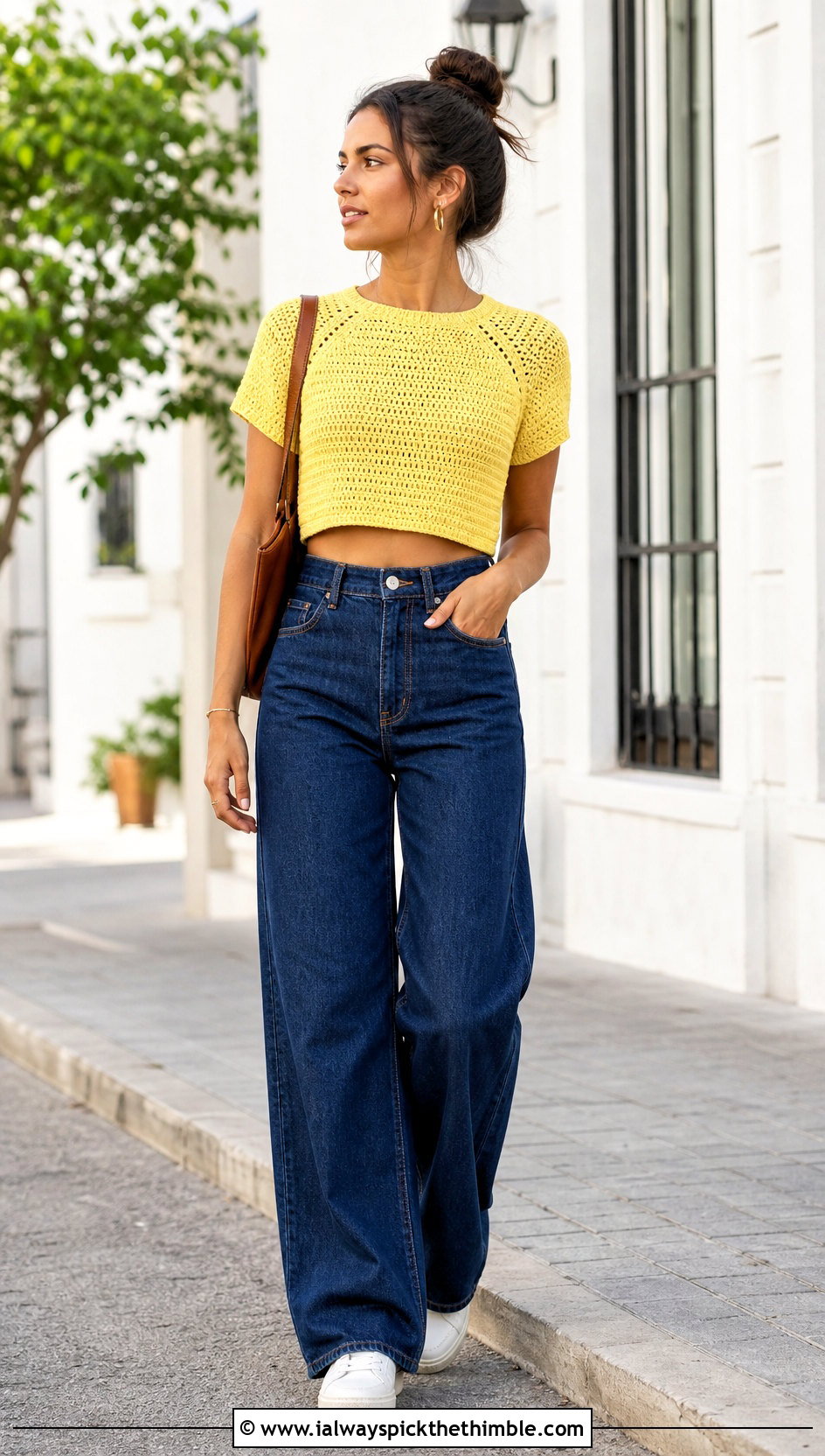 Cropped Raglan Crochet Tee With Wide Leg Jeans - 25 raglan crochet top outfit ideas
