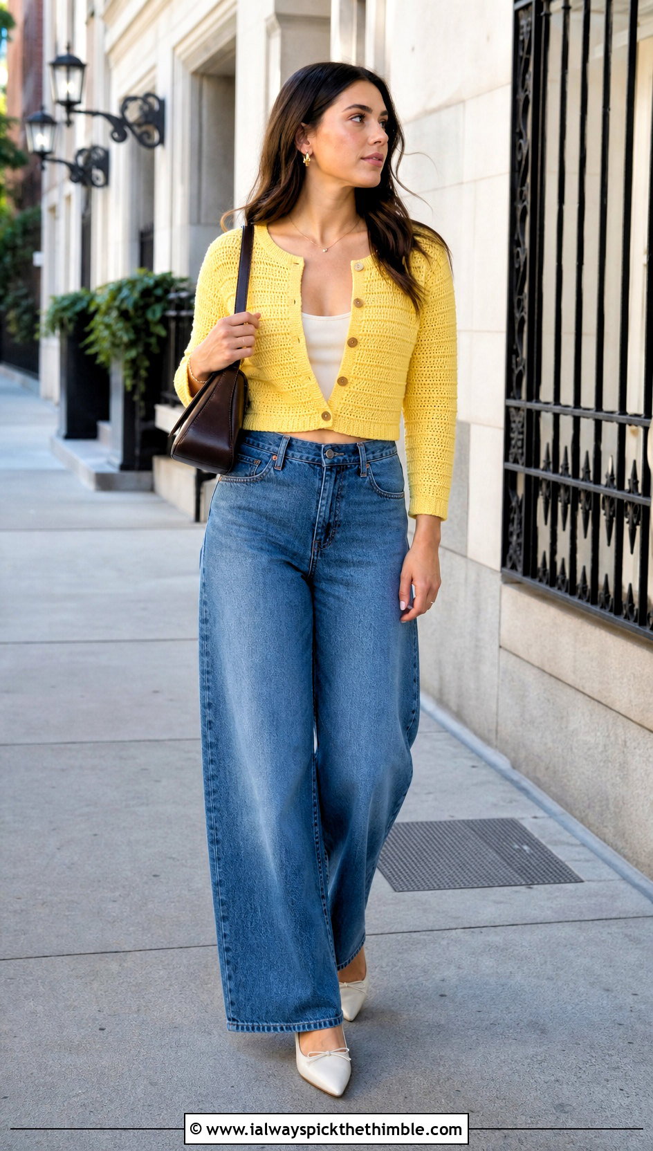 Cropped Ribbed Crochet Cardigan With Wide Leg Jeans - 15 Fitted Crochet Cardigan outfit ideas
