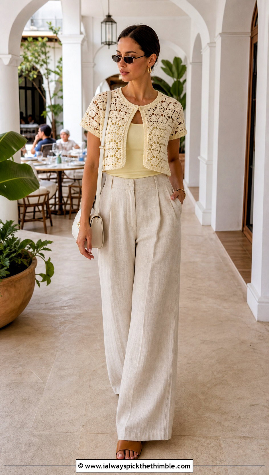 Cropped Tidepool Tee With Wide Leg Linen Trousers - 15 tidepool tee summer crochet top outfit ideas