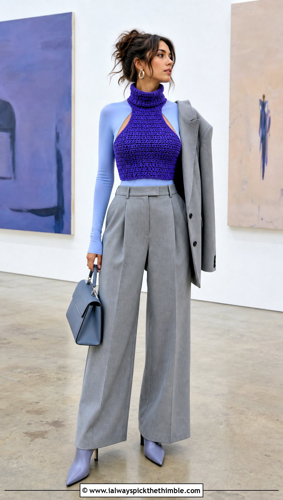 Cropped Turtleneck Halter Crochet Top With Suit - 25 halter neck crochet top outfit ideas