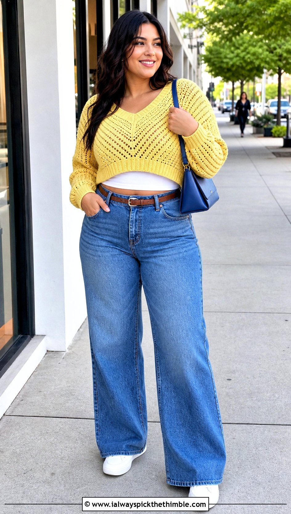 Cropped V Stitch Crochet Sweater With Wide Leg Jeans - 20 V Stitch Crochet Sweater outfit ideas