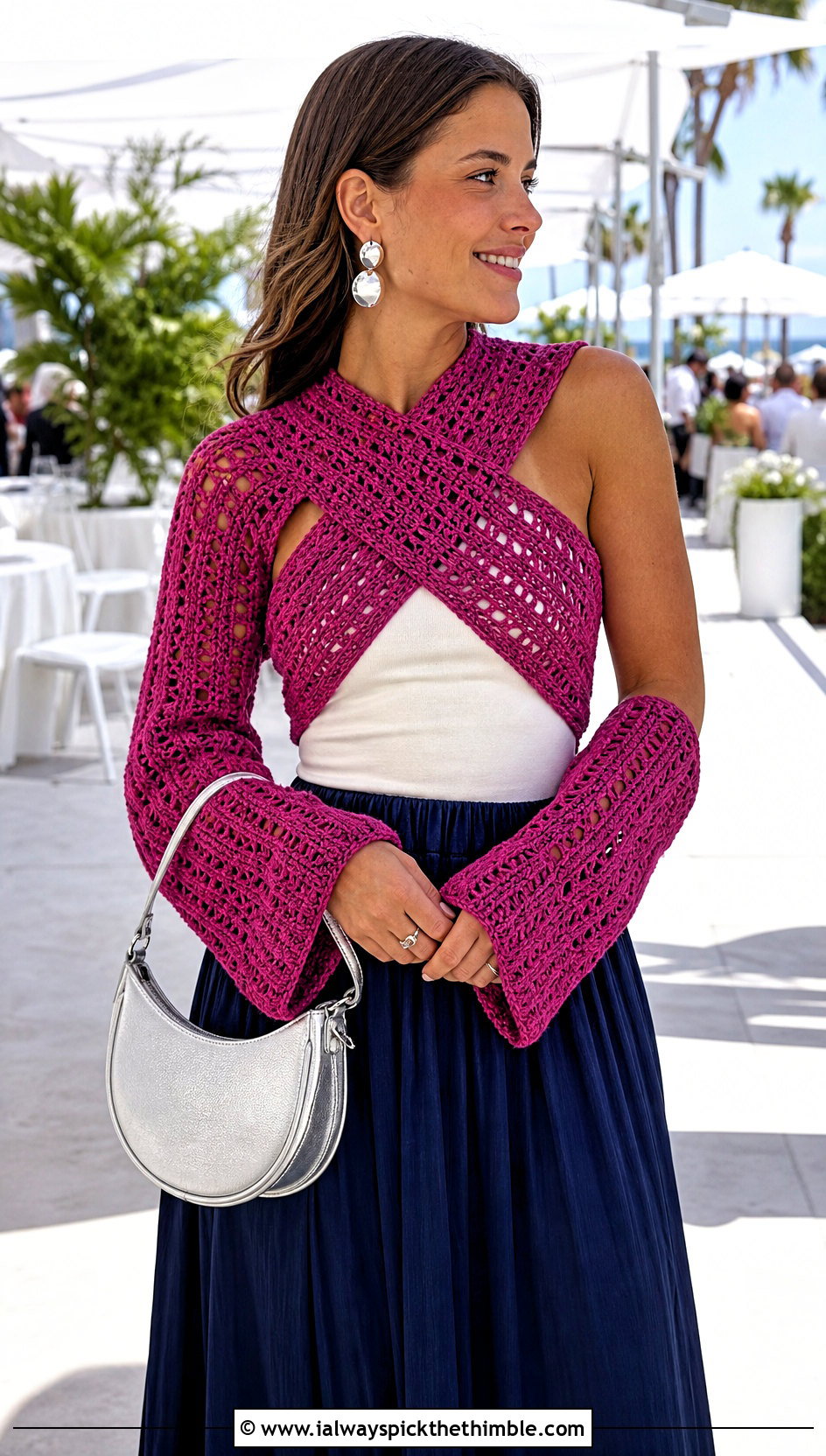 Cross Back Crochet Scarf With Sleeves And Maxi Skirt - 25 crochet scarf with sleeves outfit ideas