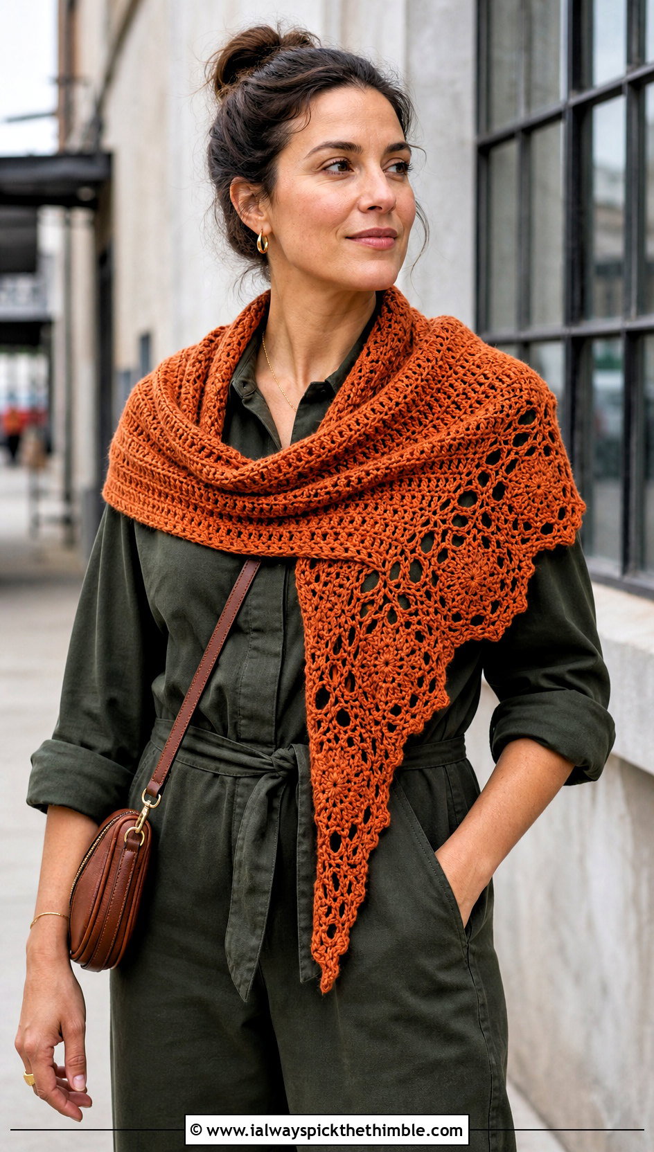 Cross Body Fall River Crochet Shawl With a Utility Jumpsuit - 20 Fall River Crochet Shawl outfit ideas