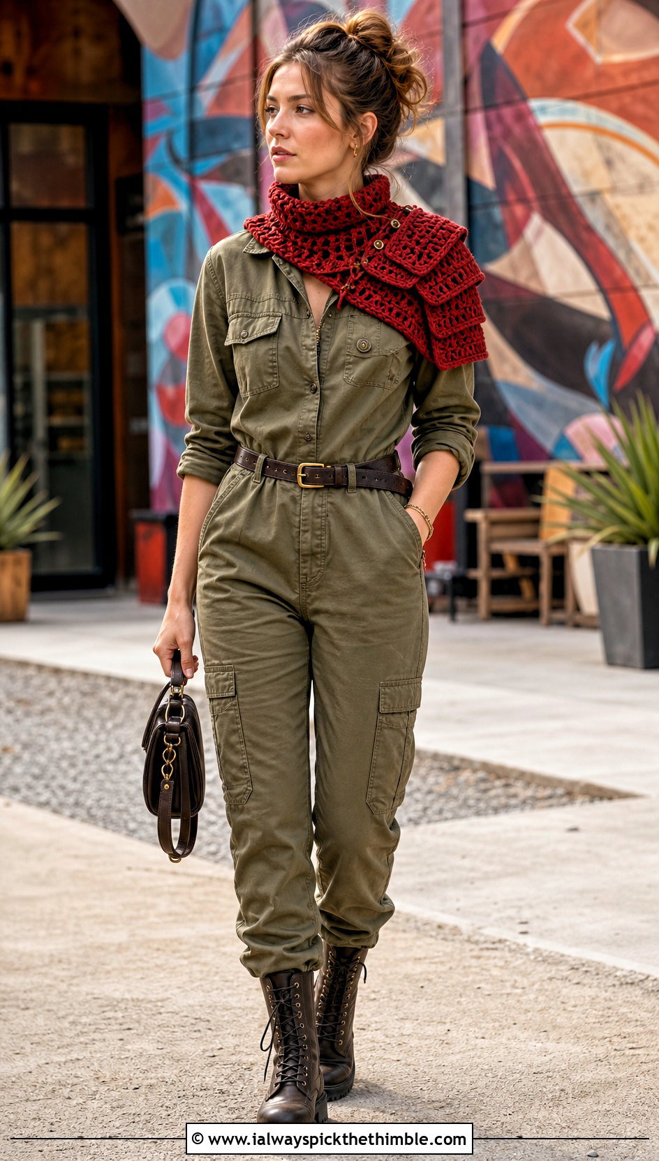 Cross Body Huntress Crochet Cowl With Utility Jumpsuit - 15 huntress crochet cowl outfit ideas