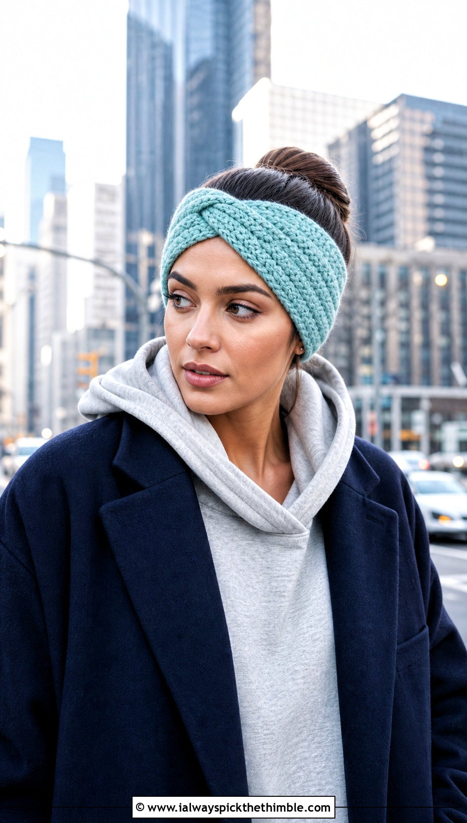 Cross Front Crochet Ear Warmer With Hoodie And Coat - 25 crochet ear warmer outfit ideas