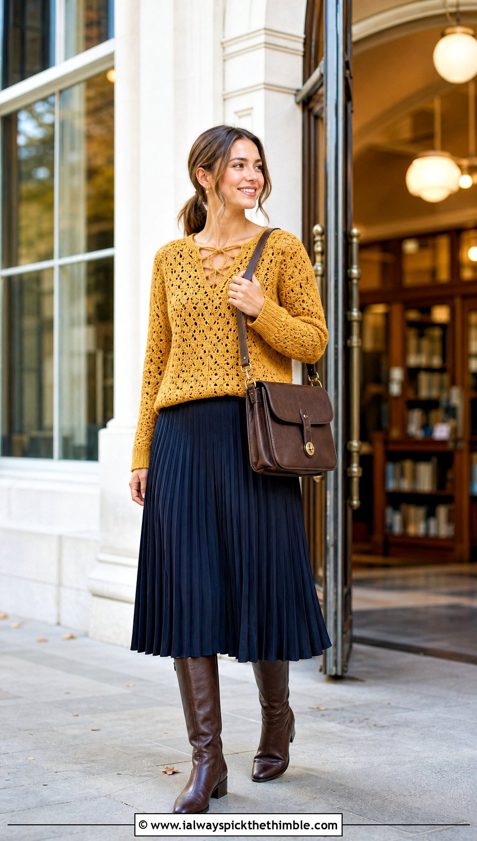 Cross My Heart Crochet Sweater With Pleated Midi Skirt - 20 Cross My Heart Crochet Sweater outfit ideas