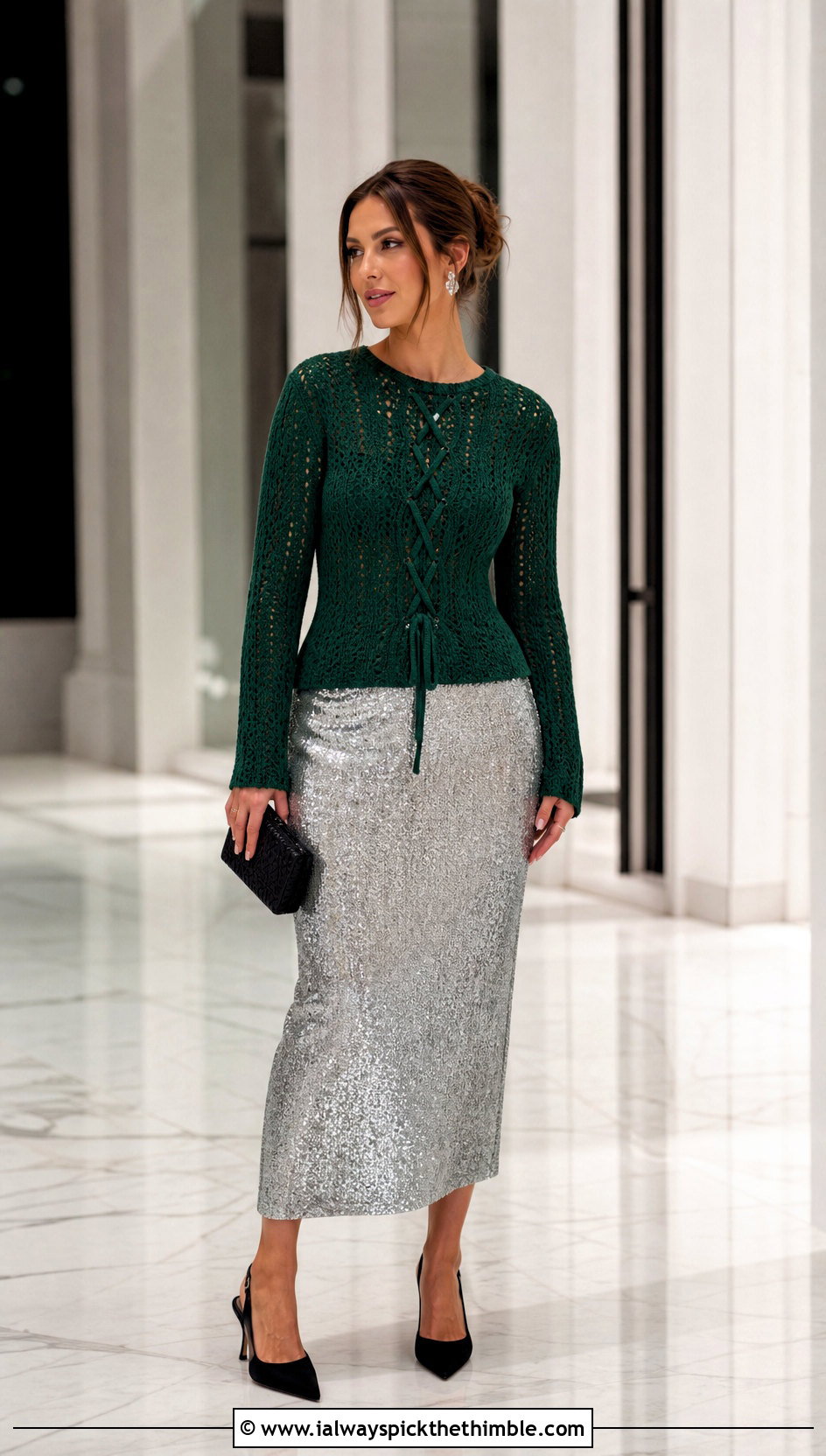 Cross My Heart Crochet Sweater With Sequin Skirt - 20 Cross My Heart Crochet Sweater outfit ideas