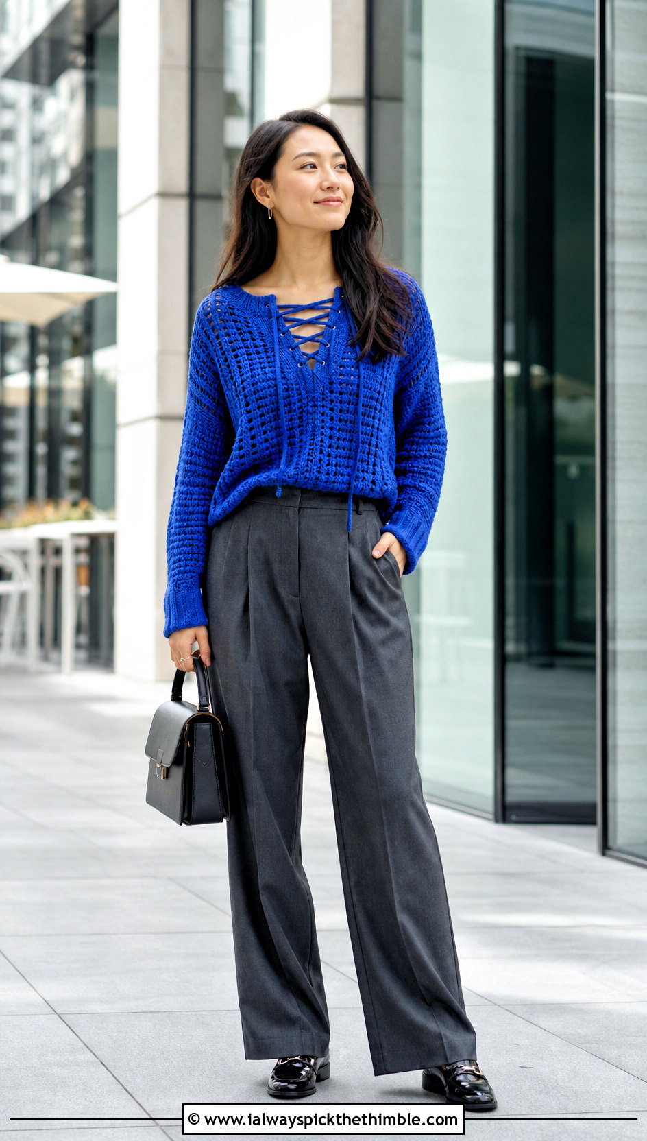 Cross My Heart Crochet Sweater With Tailored Trousers - 20 Cross My Heart Crochet Sweater outfit ideas