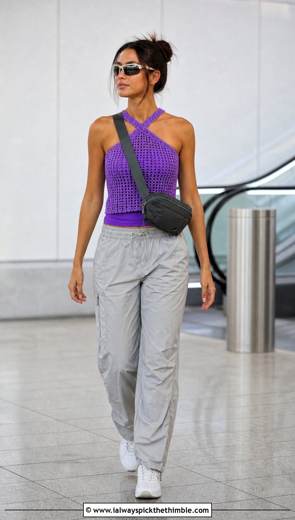 Cross Strap Crochet Tank Top With Parachute Pants - 20 Crochet Cross Top outfit ideas
