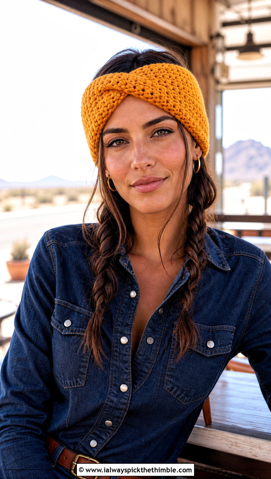Crossed Stitch Crochet Chunky Ear Warmer With Western Denim - 20 Crochet Chunky Ear Warmer outfit ideas