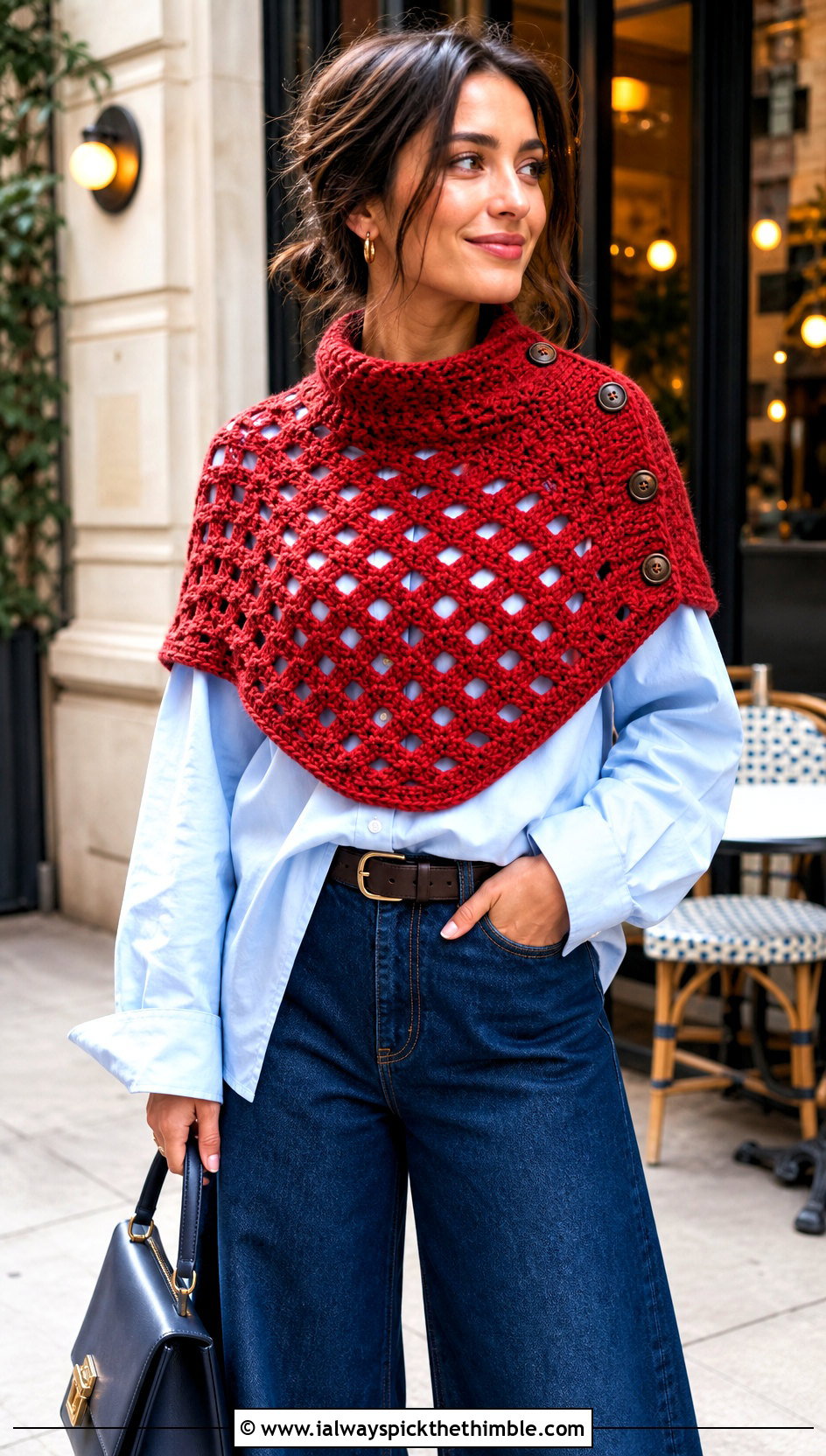 Crosshatch Button Crochet Cowl With Button Down Shirt - 15 Crochet Cowl With Buttons outfit ideas
