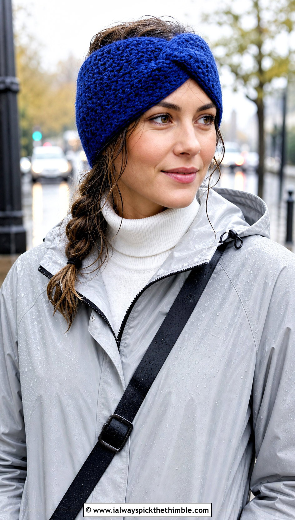 Crossover Crochet Ear Warmer With Raincoat - 25 Easy Crochet Ear Warmer outfit ideas