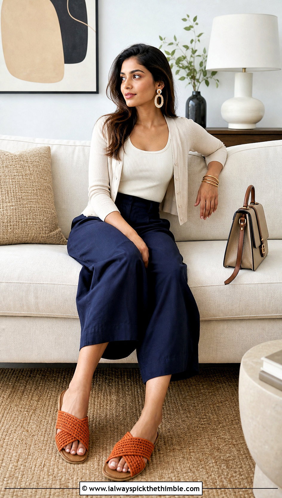 Crossover Strap Crochet Slippers With Culottes - 20 Quick And Easy Crochet Slippers outfit ideas