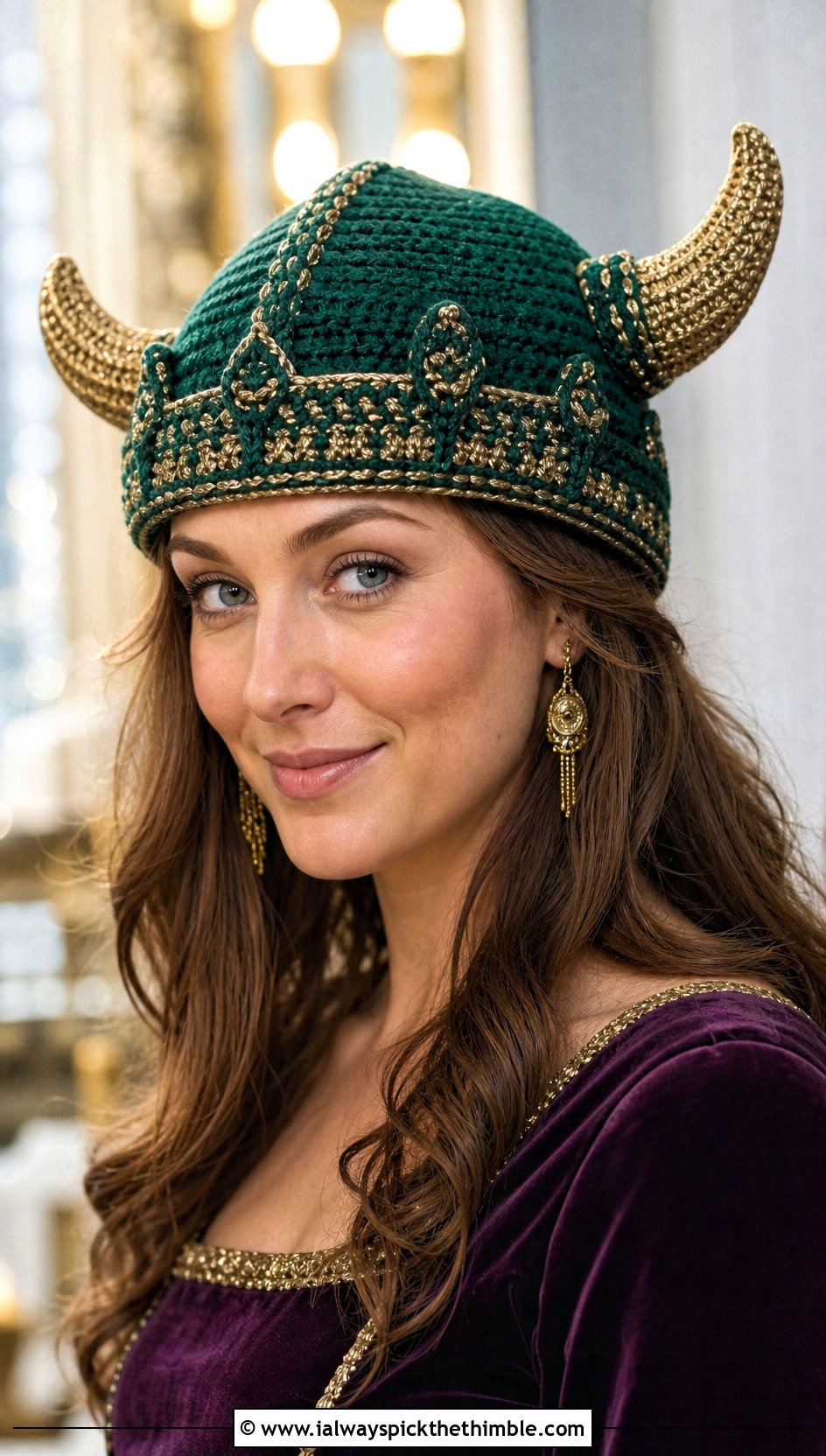 Crowned Viking Helmet Hat With Velvet Dress - 25 crochet viking hat outfit ideas
