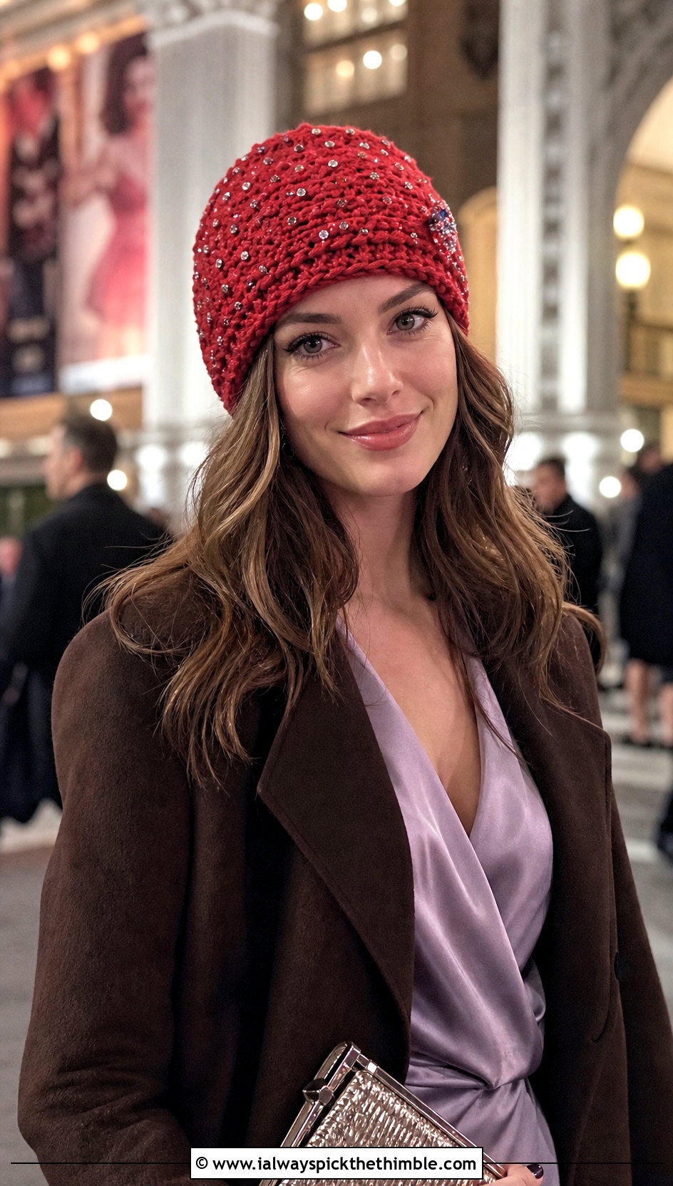 Crystal Accent Elsa Beanie With Evening Separates - 15 Crochet Elsa Beanie outfit ideas