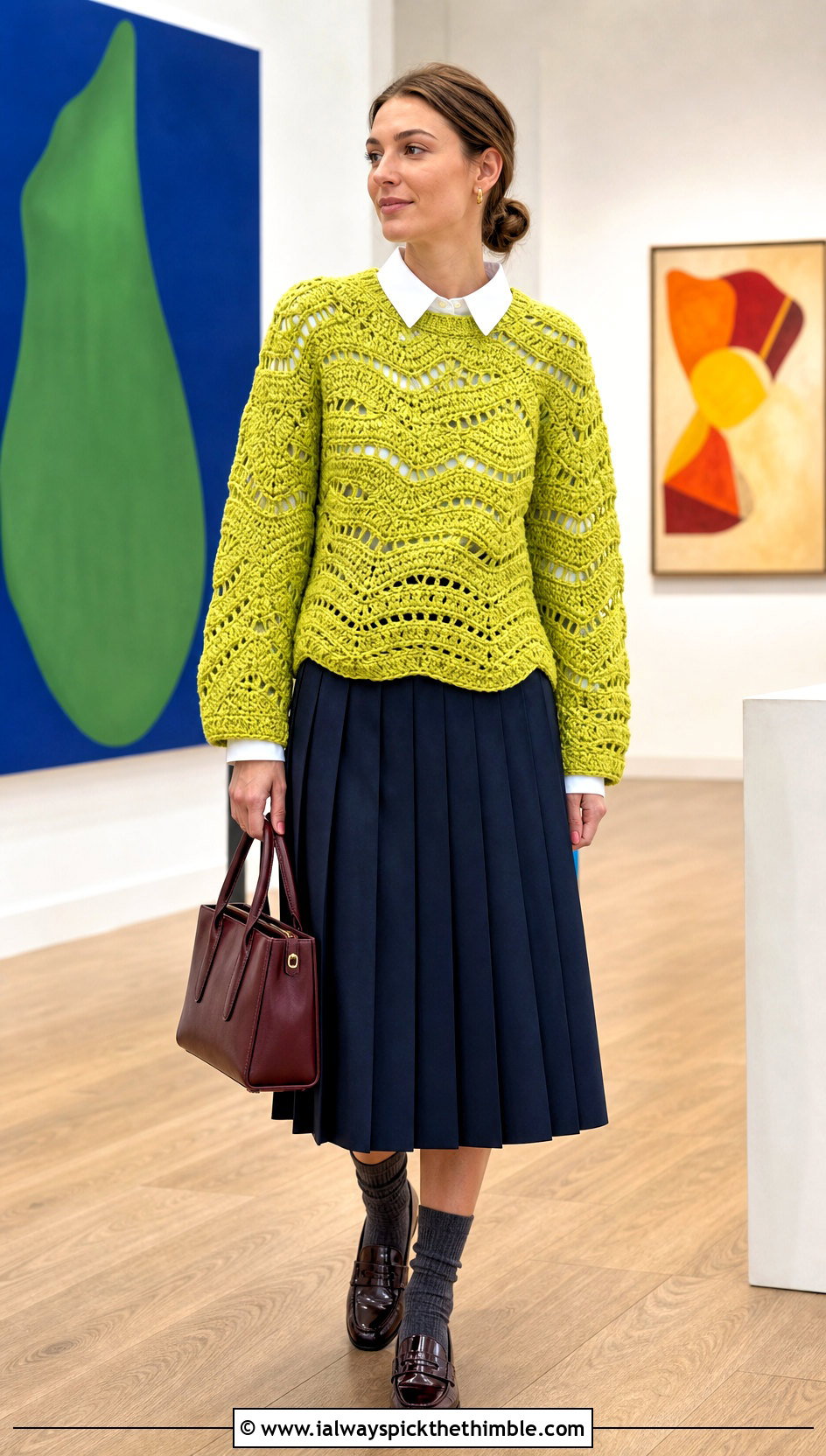 Cuff To Cuff Abstract Freeform Crochet Sweater With Pleated Skirt - 15 Freeform Crochet Sweater Ideas