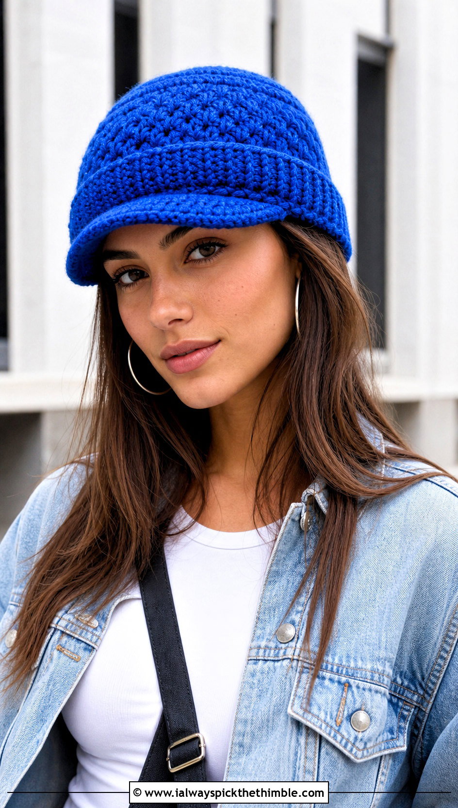 Cuffed Crewmate Beanie With Denim Jacket - 20 Among Us Crochet Hat outfit ideas