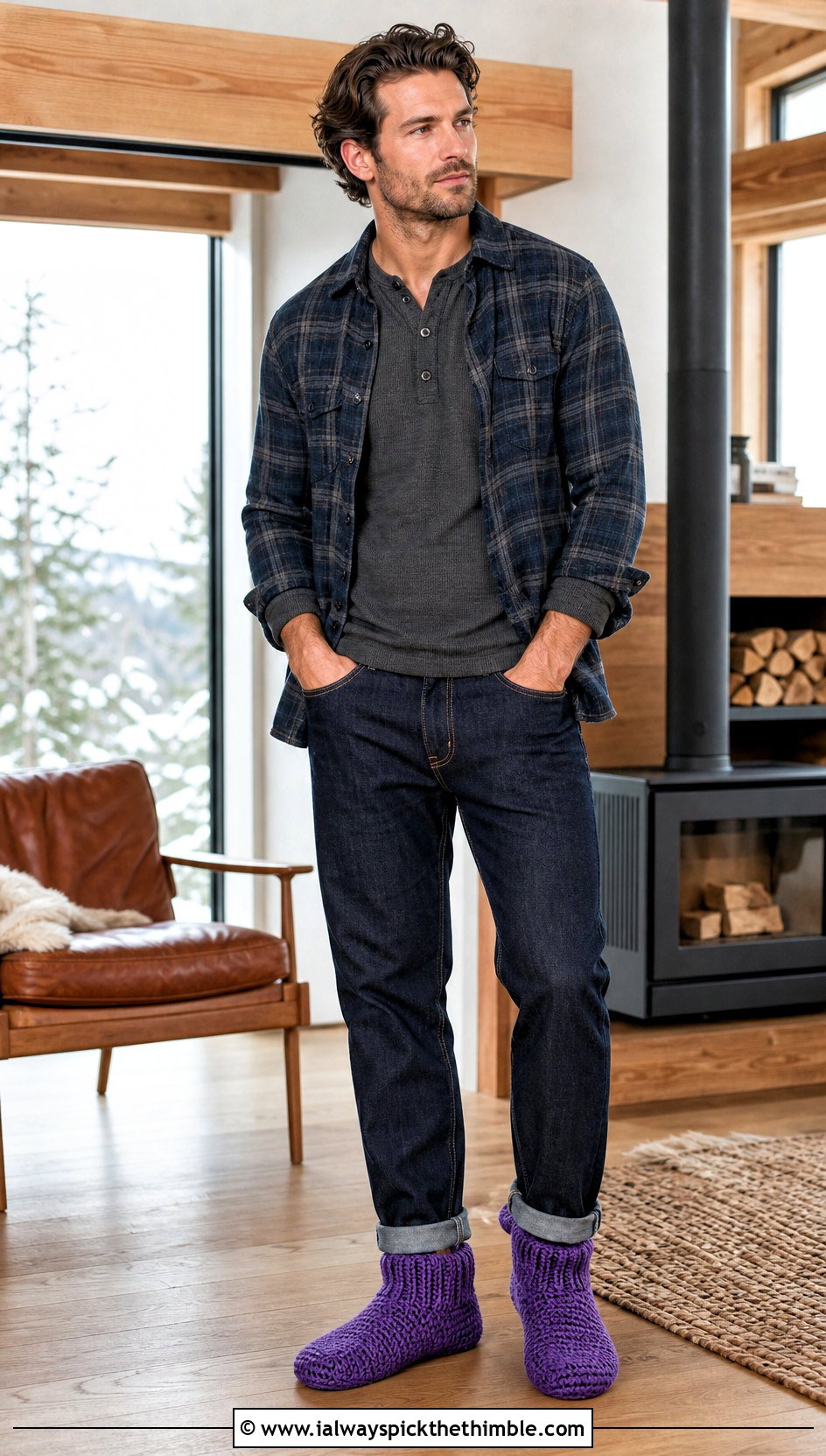 Cuffed Crochet Bootie Slippers With Flannel Outfit - 20 crochet men's slippers outfit ideas