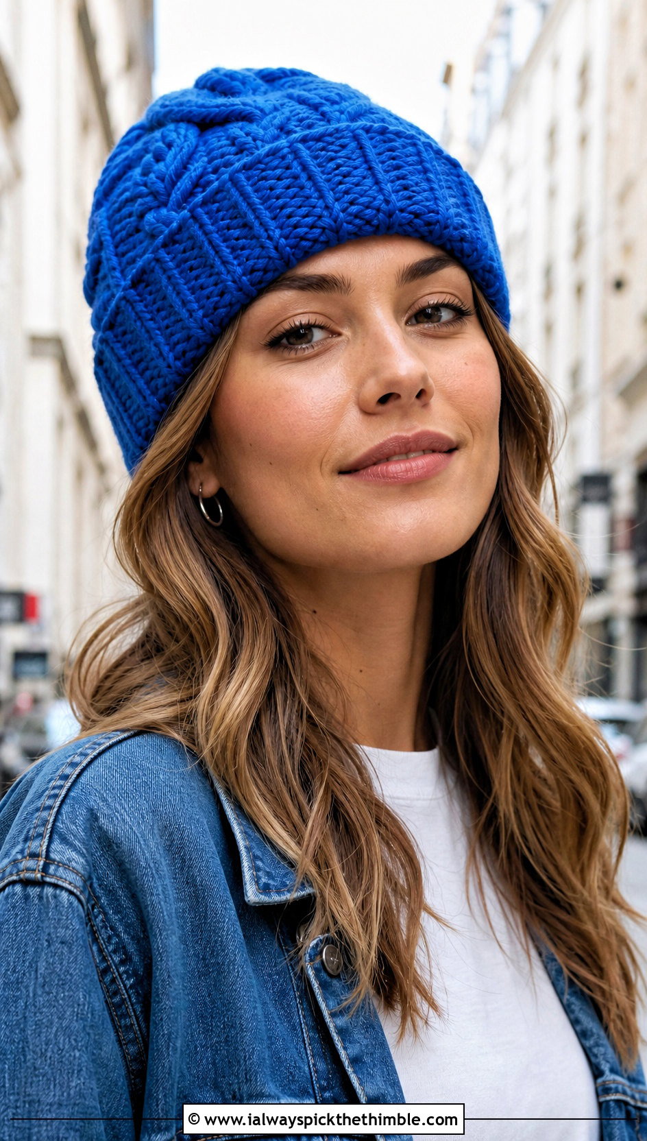 Cuffed Crochet Cable Beanie With Denim Jacket - 25 crochet cable hat outfit ideas
