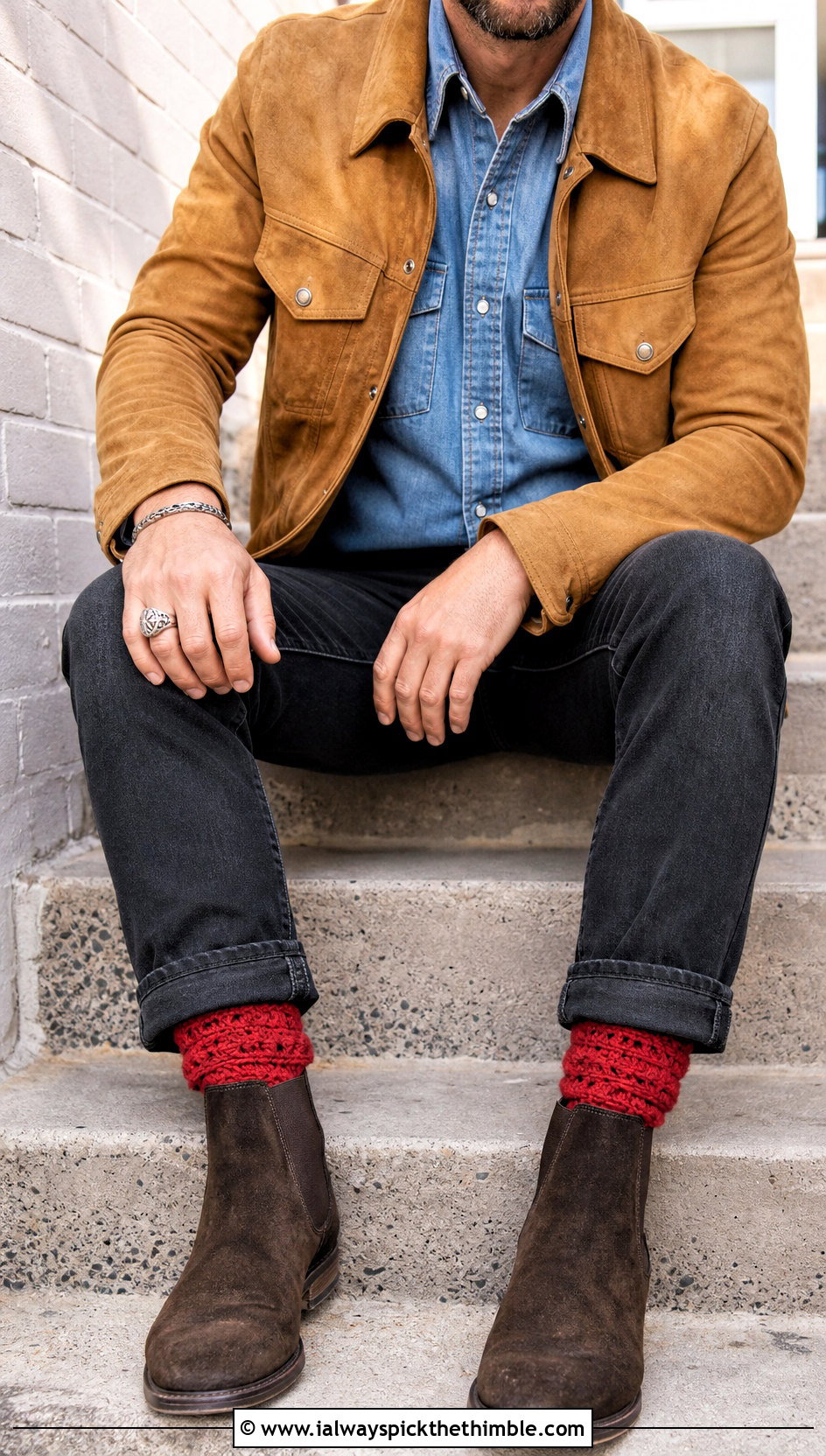 Cuffed Crochet Socks With Western Shirt And Boots - 25 crochet socks for men outfit ideas