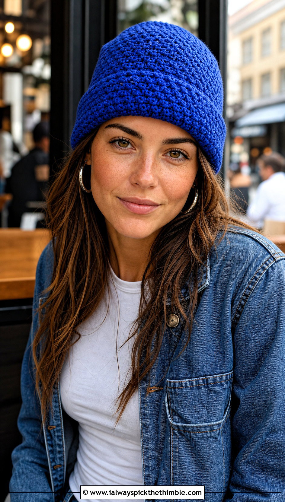 Cuffed Moss Stitch Beanie With Denim Chore Jacket - 20 Crochet Moss Stitch Hat outfit ideas