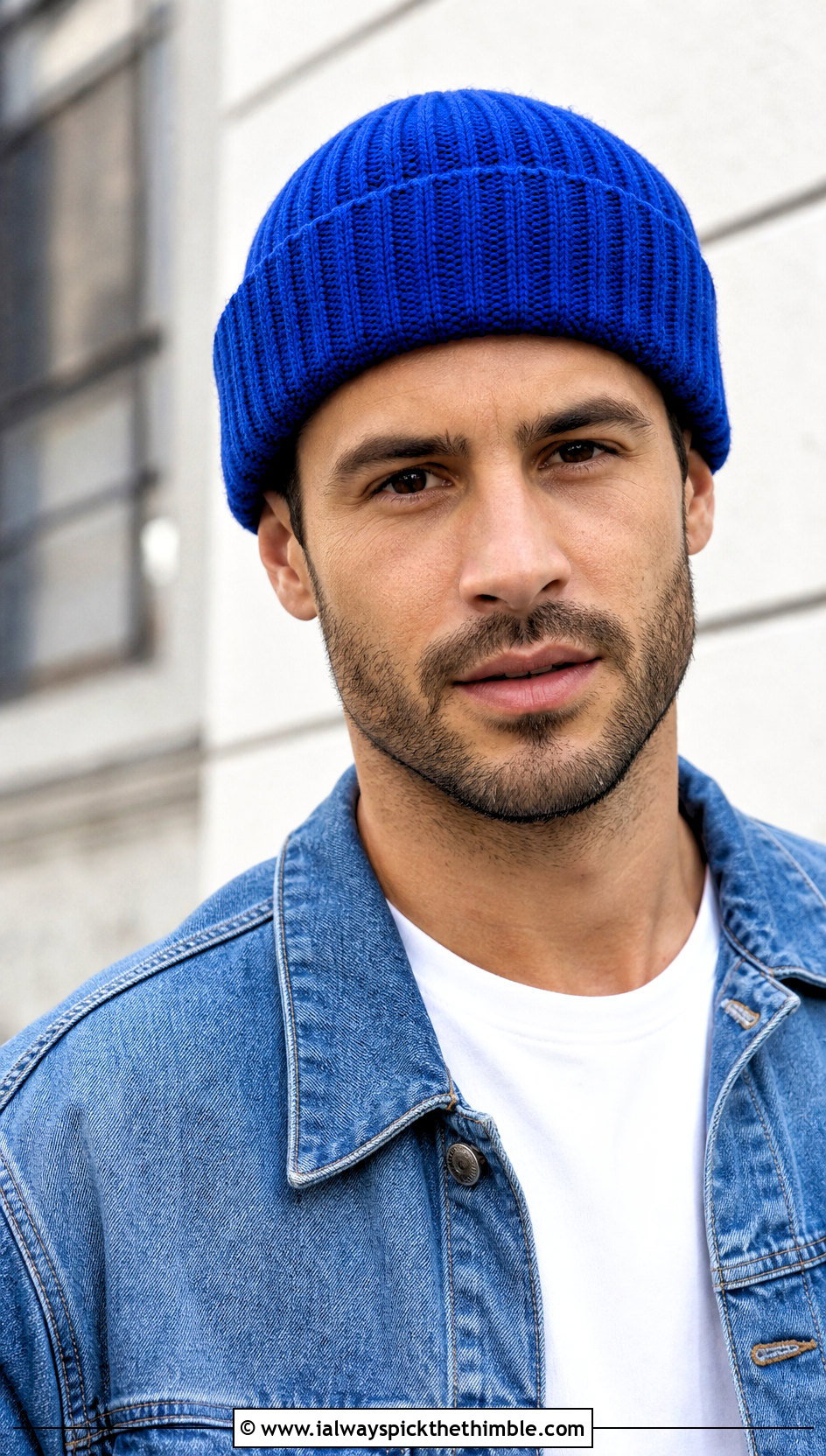 Cuffed Ribbed Crochet Beanie With Denim Jacket - 20 Easy Mens Crochet Beanie outfit ideas