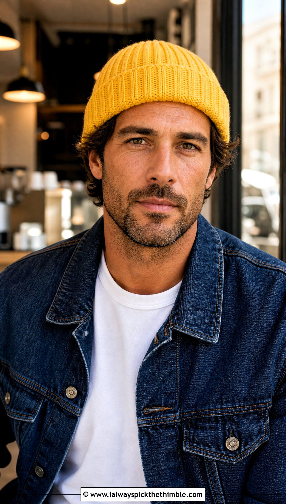 Cuffed Ribbed Crochet Beanie With Denim Jacket - 25 Men Crochet Beanie outfit ideas