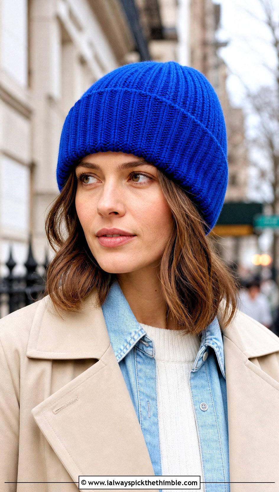Cuffed Ribbed Magic Circle Crochet Beanie With Trench Coat - 20 Crochet Beanie Magic Circle outfit ideas