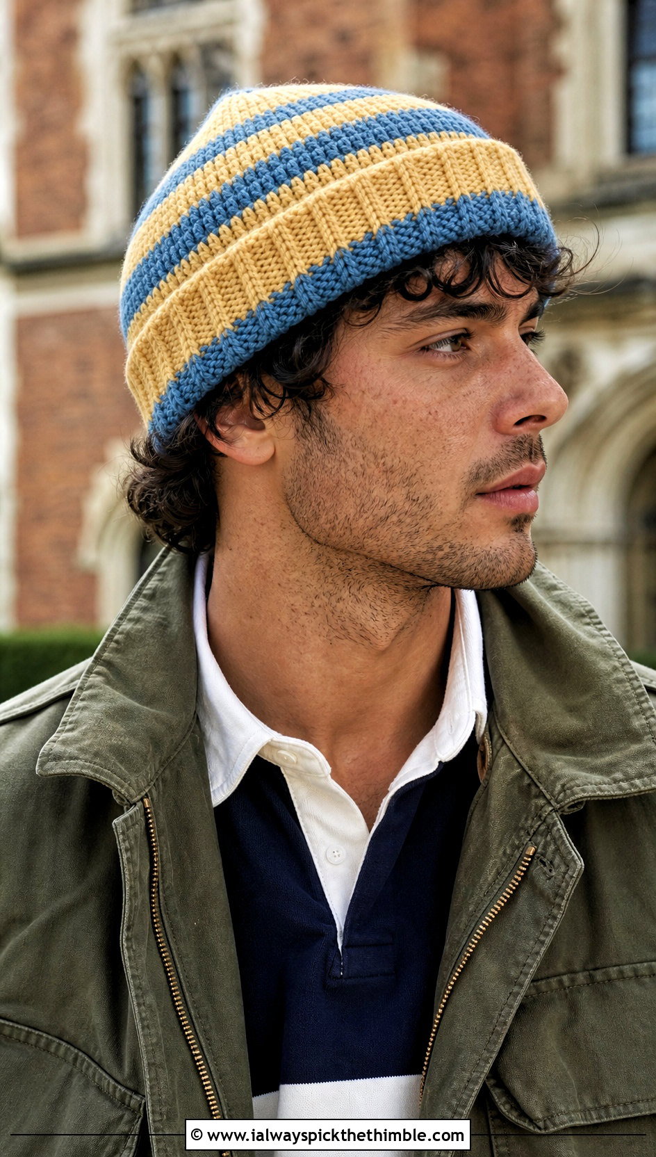 Cuffed Ribbed Striped Crochet Beanie With Rugby Shirt - 15 mens striped crochet beanie outfit ideas