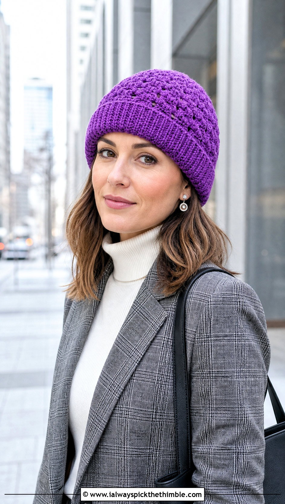 Cuffed Shell Stitch Beanie With Blazer - 15 Crochet Shell Stitch Beanie outfit ideas