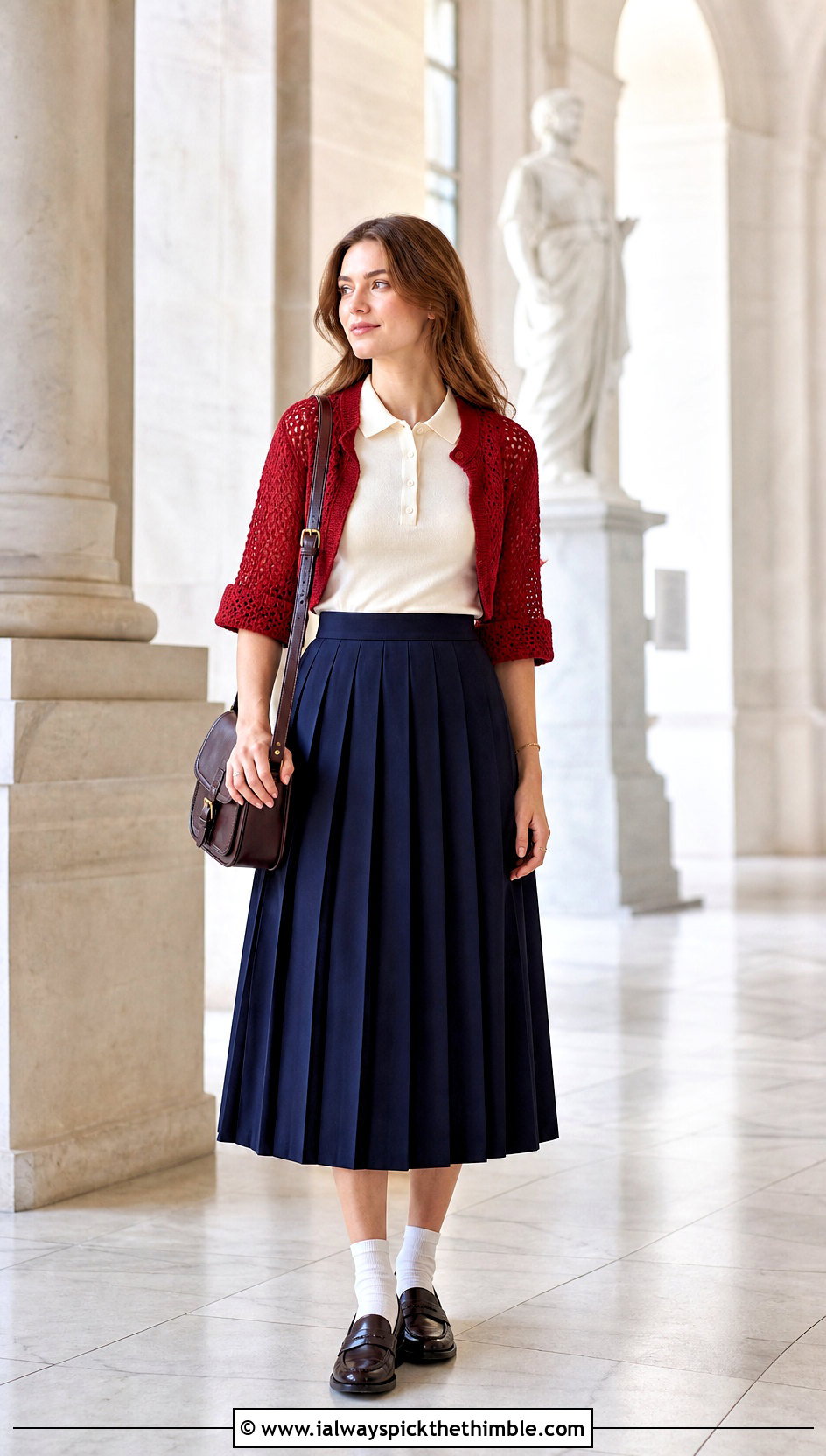 Cuffed Sleeve Crochet Bolero Top With Pleated Skirt - 20 crochet bolero top outfit ideas
