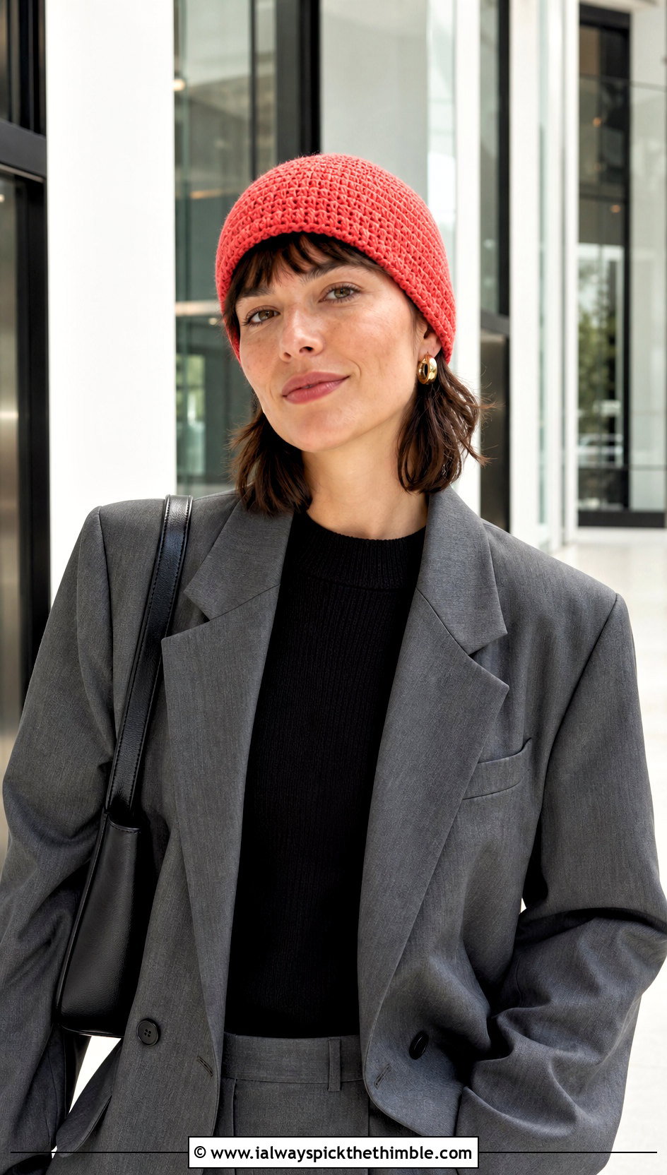 Cuffless Size 4 Yarn Crochet Beanie With Pantsuit - 20 Crochet Beanie Size 4 Yarn outfit ideas