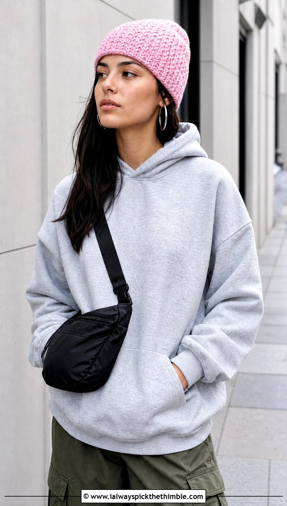 Cuffless Star Stitch Crochet Beanie With Hoodie And Cargo Pants - 20 Star Stitch Crochet Beanie outfit ideas