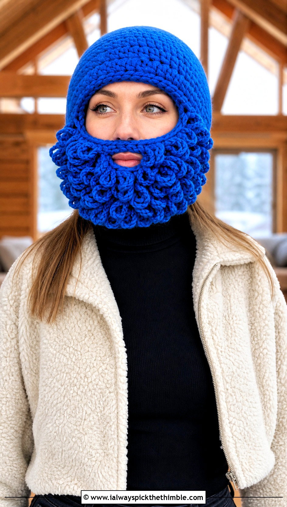 Curly Beard Crochet Beanie With Sherpa Jacket - 25 crochet beard hat outfit ideas