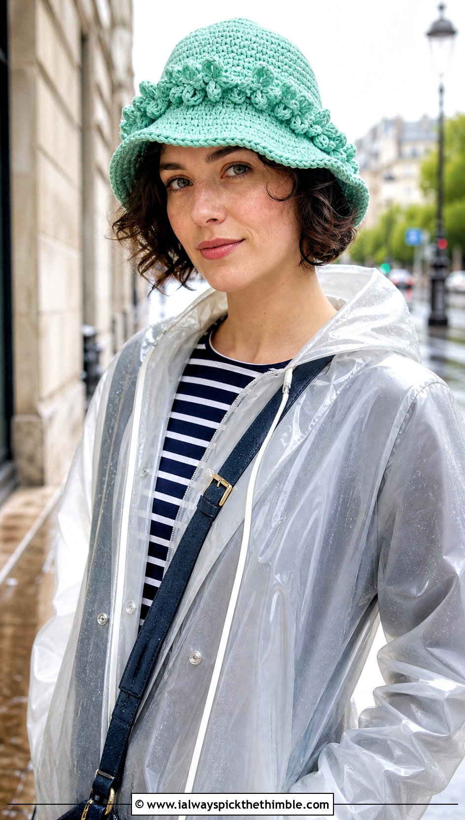 Curly Cue Brimmed Hat With Raincoat - 20 Crochet Curly Cue Hat outfit ideas