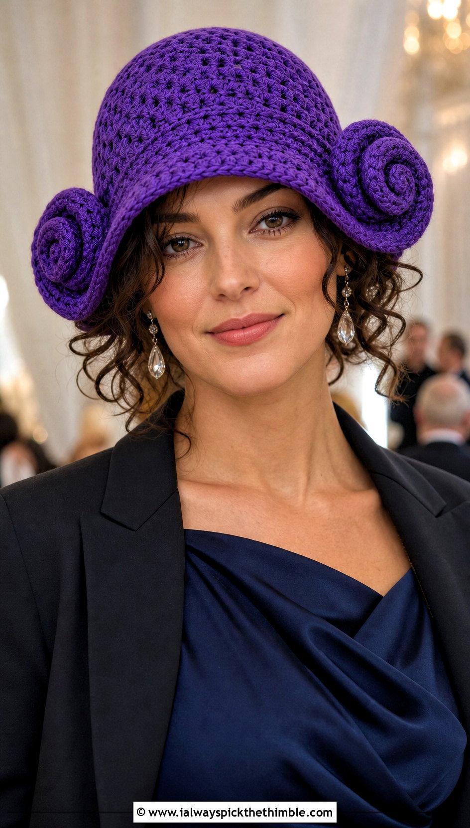 Curly Cue Cloche Hat With Satin Dress - 20 Crochet Curly Cue Hat outfit ideas