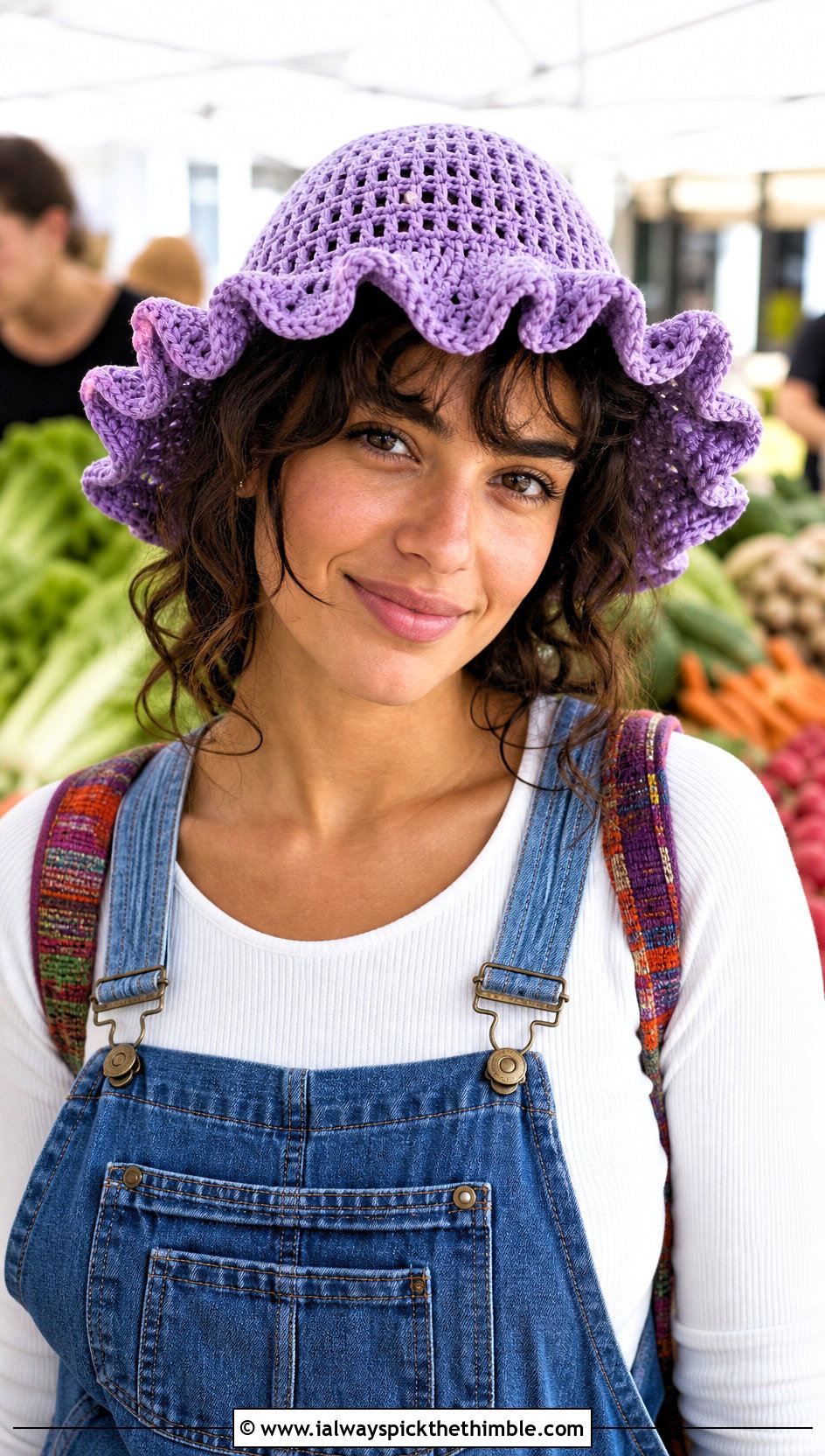 Curly Cue Ruffle Hat With Overalls - 20 Crochet Curly Cue Hat outfit ideas