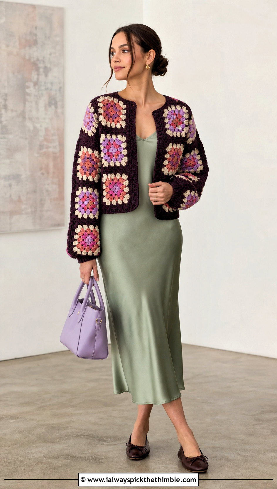 Currant Granny Square Crochet Cardigan With Slip Dress - 15 currant crochet cardigan outfit ideas