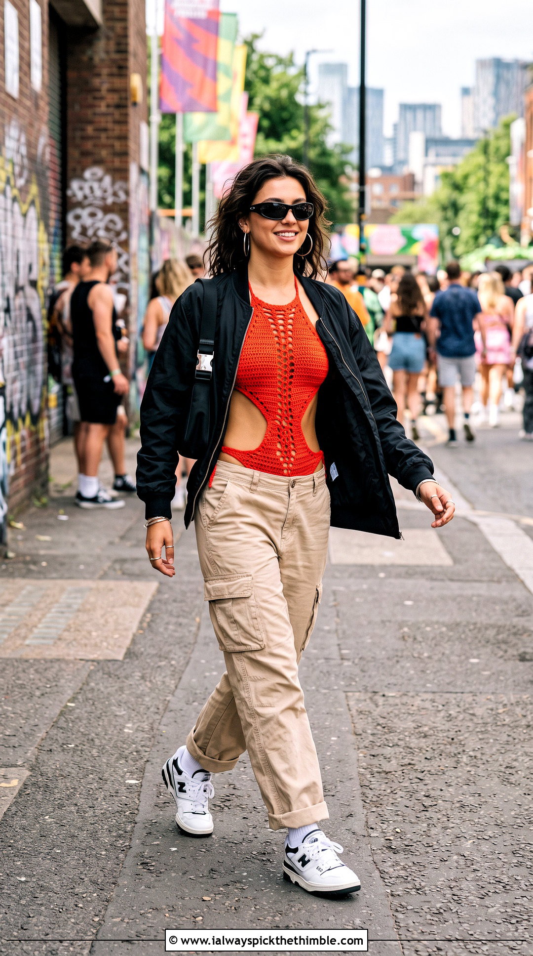 Cutout Crochet Monokini With Cargo Pants - 20 crochet monokini outfit ideas