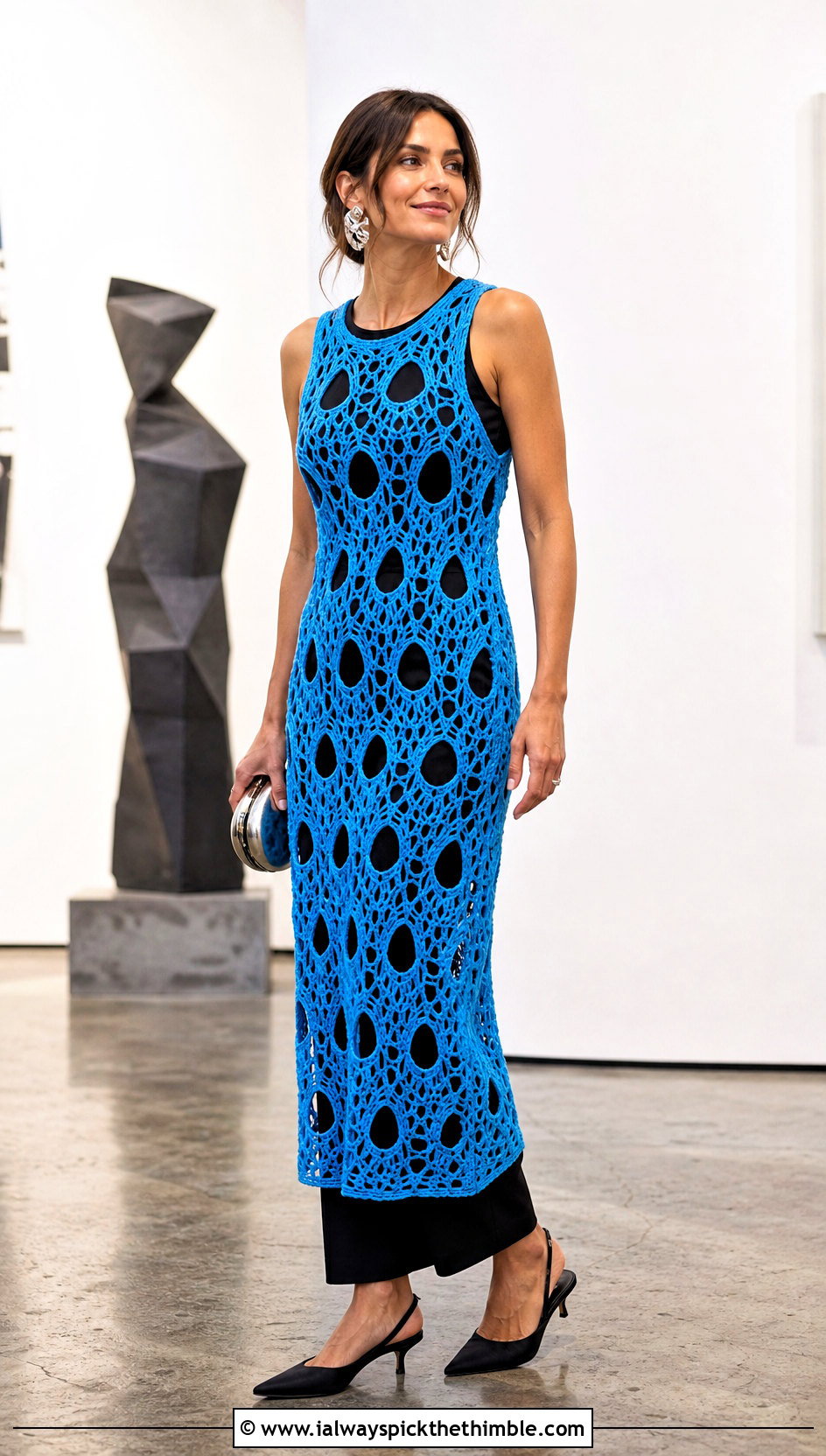 Cutout Fishnet Crochet Midi Dress With Fitted Jumpsuit - 20 Fishnet Crochet Dress outfit ideas
