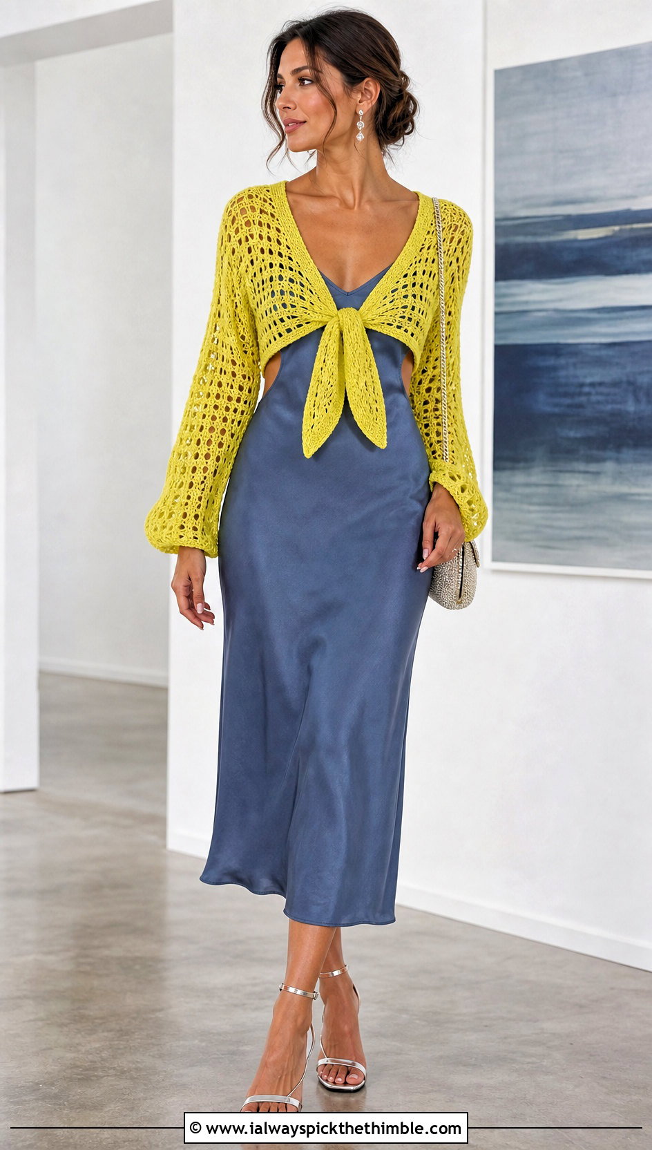 Cutout Tie Front Crochet Top With Slip Dress - 20 Crochet Top With Holes outfit ideas