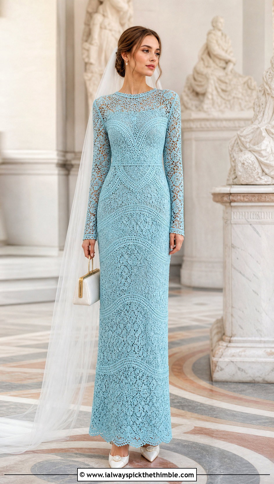 DIY Bruges Lace Long Sleeve Wedding Dress With Satin Pumps - 25 diy crochet wedding dress outfit ideas
