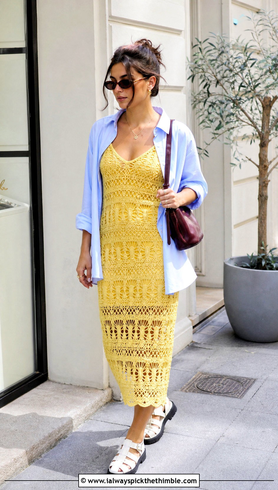 DIY Crochet Slip Dress With Oversized Poplin Shirt - 25 diy crochet dress outfit ideas