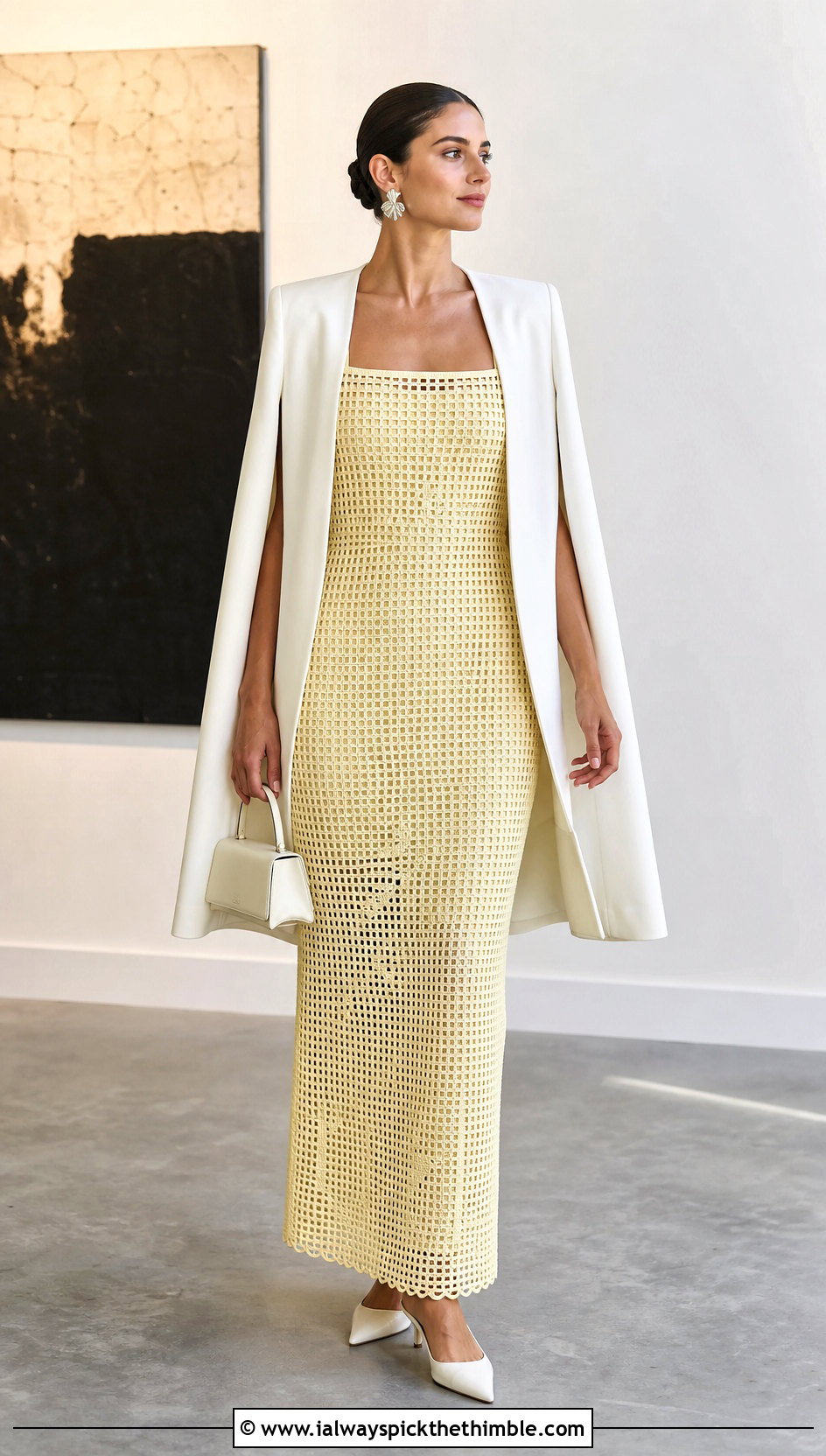 DIY Filet Crochet Column Wedding Dress With Tailored Cape - 25 diy crochet wedding dress outfit ideas